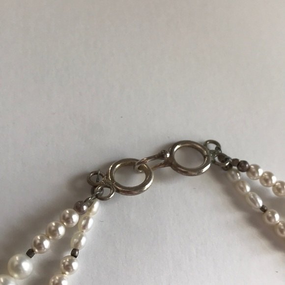 Pearl Double Strand Necklace Swarovski Crystals Sterling Silver Sterling Clasp - Picture 5 of 7